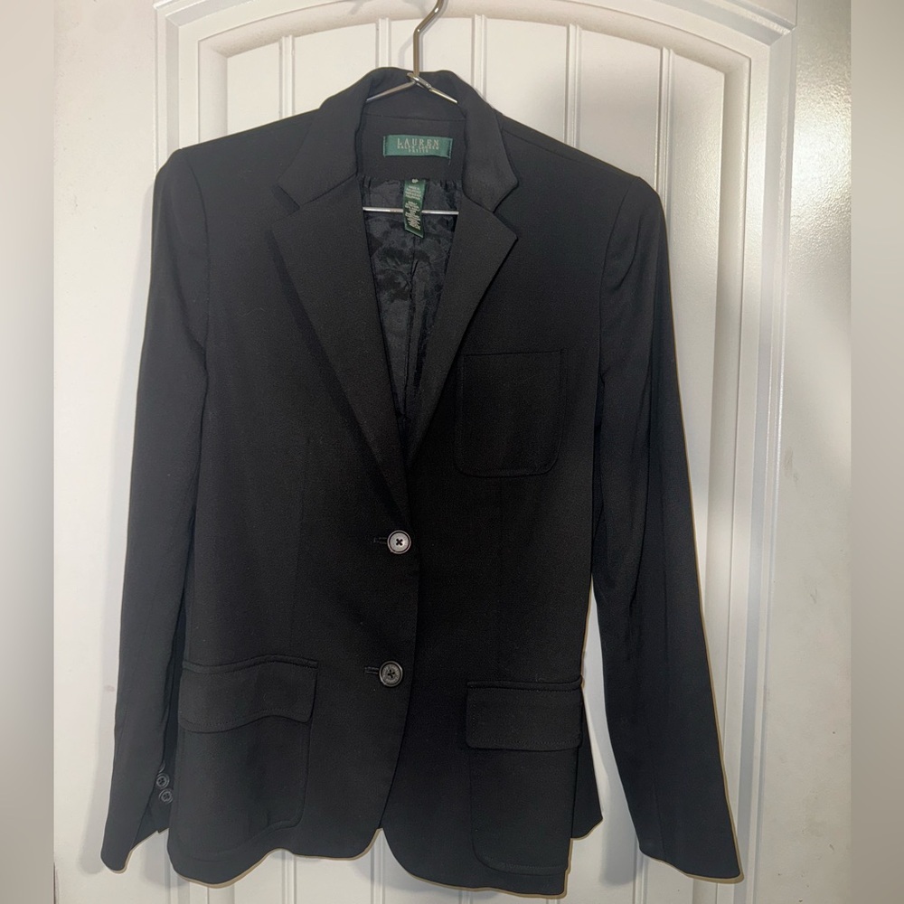 Lauren Ralph Lauren Women’s Jacket Black Blazer Silver Logo Buttons Size 8p